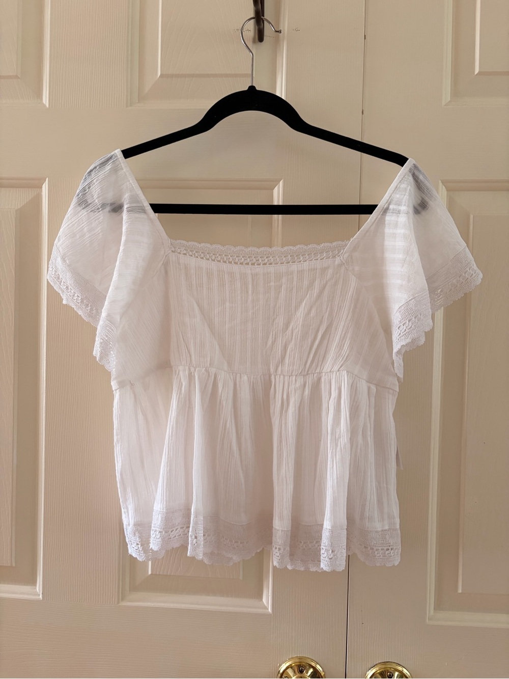 American Eagle Women’s White Off-Shoulder Peasant Top - Lightweight Boho Style